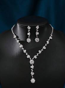 1 Set Elegant Style Bridal Necklace & Earring Jewelry Set, Fashion Accessories, Suitable For Wedding Events, Cosplay Costume Props And Attires