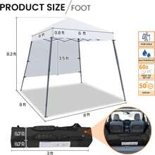 Pop Up Canopy Tent With Backpack, 8x8 Base Portable Easy One Person Setup Folding Shelter Compact Lightweight Slant Leg Canopy With 1 Sidewall, 6x6 Top, White - Black and White - View 2