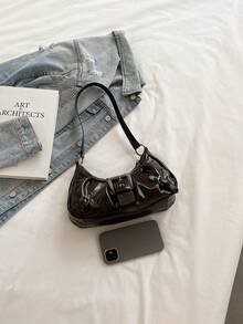 Túi xách nữ kiểu dáng cổ điển, chất liệu da mềm mại, được trang trí bằng đinh tán, khóa cài, xếp ly, hình dáng đám mây, thích hợp đeo vai, đeo chéo hoặc xách tay, dùng cho công sở, đi làm, hẹn hò, dự tiệc, v.v., thiết kế hình lưỡi liềm, màu đỏ tía thời trang, lấy cảm hứng từ sự nữ tính. - Cà phê nâu - Xem 7