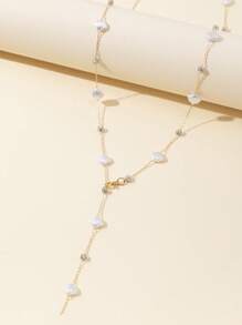 1pc Golden/Silver Shell Cubic Zirconia Heart Pendant Necklace, Sexy Short Chain & Long Chain Mixed Design, Bling Bling Accessory For Deep V Neck, Daily Wear, Date, Party, Holiday, Anniversary, Birthday Gift, Elegant, Refined, Minimalist, Luxurious, Fashionable, Cute