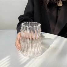 1-4 Pieces 530 Milliliter Glass Cup Heat-Resistant Tumbler With Spoon Holder Transparent Tea Juice Milk Coffee Cup Household Water Glass Stripe Beer Mug - B Straw 4PCS - View 1