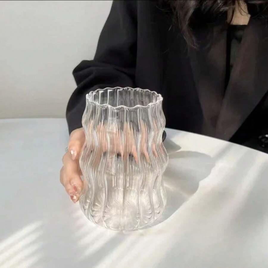 1-4 Pieces 530 Milliliter Glass Cup Heat-Resistant Tumbler With Spoon Holder Transparent Tea Juice Milk Coffee Cup Household Water Glass Stripe Beer Mug - B Straw 4PCS - View 1