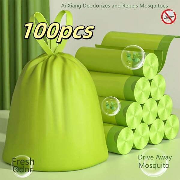 Rollo de 100 bolsas de basura de polietileno con cordón - Bolsas de basura desechables versátiles para la sala de estar, el dormitorio, el baño, el inodoro, la cocina - Bolsas de residuos portátiles para el hogar