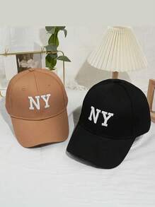 1 PIEZA Gorra de béisbol bordada - Sombrero protector solar transpirable con correa ajustable y parches con letra NY, Gorra ligera de verano para exteriores para correr/gimnasio/ropa de calle