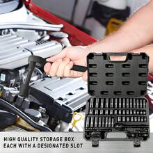 50pcs Impact Socket Set With 3/8" Drive Ratchet, SAE & Metric Sizes, 6-Point, Cr-V Steel, Includes Extension Bar & Universal Joint - For Mechanics & DIY Enthusiasts - Ideal For Automotive Repair & Maintenance Men's Best Gift - Black - View 6