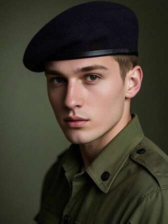 1st wollen baret voor heren, effen baret, verstelbare militaire pet voor buiten, alle seizoenen