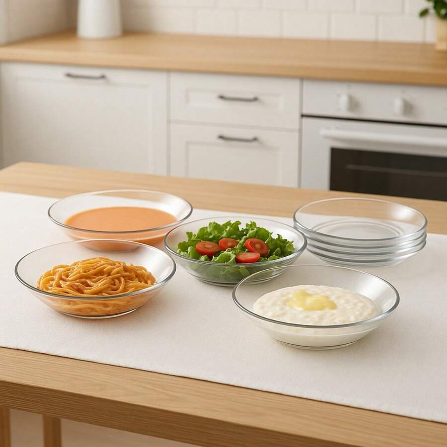 Kit Of 12 Glass Plates With Transparent Bottom, Resistant, Milly Elegante 22CM, Soup, Broth, Dinner, Inn - Kit 12 Units - View 1