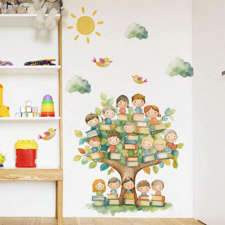 BRUP 1pc Cartoon Wisdom Tree Wall Stickers -PVC Self-Adhesive Decals For Children's Room Decor/Girls' Room Decor/Classroom Decor/Nursery Decor/ & Home Decoration