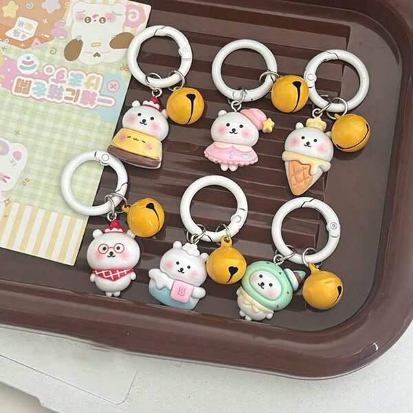 bandai Self-Mocking Bear Key Chain With Bell, Alloy Anti-Fading Student Stress Relief, Surprise Small Gift For Best Friends Birthday, Cute Cartoon Hanging Decoration, Anti-Lost Design For Car Keys