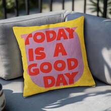 1 pieza Funda de cojín con cita motivacional minimalista moderna, "Hoy es un día hermoso" impresión de letras, 18"X18" (45.72x45.72cm), amarillo brillante con acentos rojos y rosas, adecuado para decoración de sofá y sala de estar, funda sin relleno. - Multicolor - Ver 2