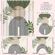 1/4 Stücke Set Salbeigrüner Boho Mittelalter-Themen Badezimmer Duschvorhang, Badematte, U-förmiger Toilettendeckel, wasserdichter Duschvorhang Badezimmer Dekoration, moderne Vorhangteiler, ohne Bohren, Polyester, maschinenwaschbar Schulanfang