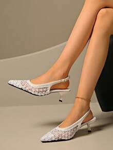 夏季新款针织方头凉鞋女薄款高跟透气网面露跟凉鞋