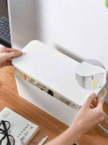 1pc Desktop Anti-Electric Shock Plug Socket Storage Box, Plastic Power Cord, Computer Socket, And Phone Charger Organizer Box, Extra Large Size Plastic Desktop Power Strip Socket Tidy Organizer