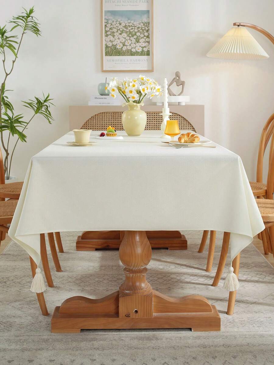 1 件流苏桌布，防水矩形桌布，多种尺寸可选，适用于家庭餐厅、厨房装饰、节日聚会、宴会、婚礼和酒店装饰 - 米色 - 查看 1