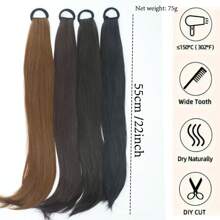 2 piezas Extensión de cabello de cola de caballo sintética, resistente al calor, onda natural, banda elástica, adecuado para todas las edades, estilo versátil - Pieza de cabello de 22 pulgadas
