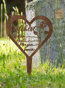 1pc Rustic Heart-Shaped Tombstone Memorial - Metal Grave Marker With Inscription, Freestanding Outdoor Cemetery & Garden Decor For Mother's Day, Weather-Resistant No Electricity Needed