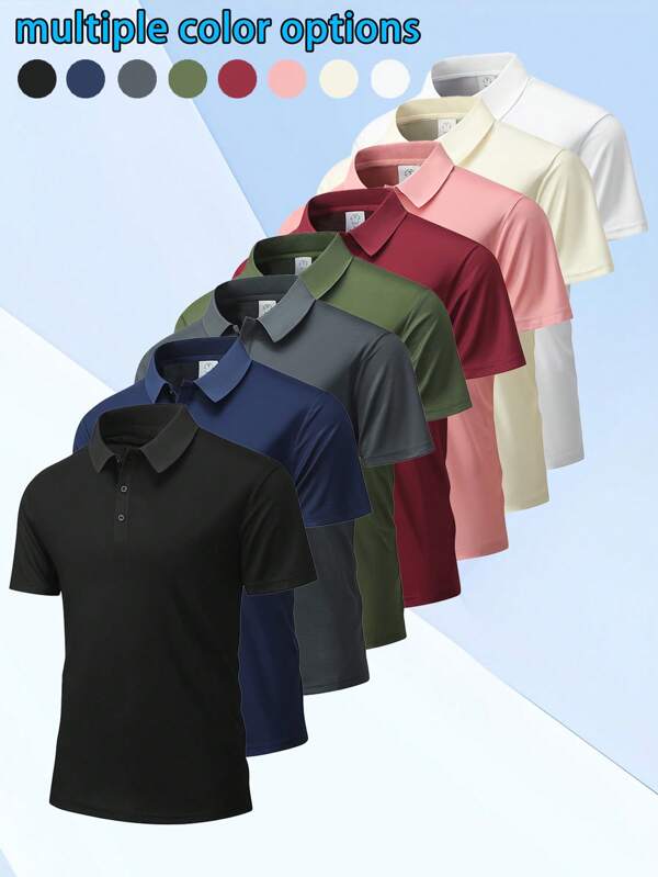 Heren sportpoloshirt met korte mouwen, snel drogend, zakelijk casual en ademend T-shirt voor buiten