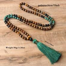 Set de 108 piezas de collar y pulsera, cuentas de piedra de ojo de tigre natural con colgante de borla, se puede usar como pulsera