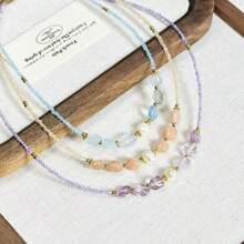 1 pieza Collar de piedra natural y perla de agua dulce, collar de cristal de aguamarina hecho a mano, estilo bohemio de moda, excelente regalo para amigos