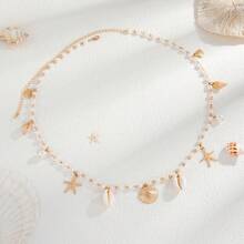 1pc Starfish Shell Pearl Tassel Beach Waist Chain For Women - Gold - View 6