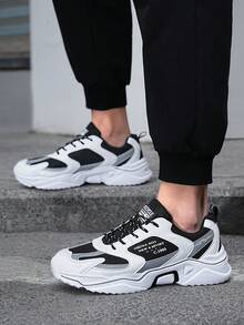 زوج جديد من الأحذية الرياضية الكاجوال للرجال، من نسيج تريكو مريح وقابل للتنفس ، بنعل سميك وأربطة وتصميم أصابع مستديرة، أحذية رياضية سميكة للأزواج، متعددة الاستخدامات لداخل وخارج المنزل، لجميع الفصول - متعدد الألوان - مشاهدة 12