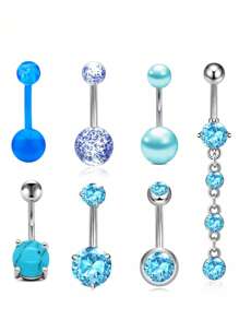 1 Set (7pcs) White Stone Butterfly Zirconia Navel Rings, Women Belly Button Piercing Crystal Navel Studs Body Jewelry Set