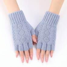 1 Pair Of Multi-Color Rhombus Hollow Split Finger Arm Sleeve Autumn And Winter Female Knitted Wool Warm Wrist Protection Fashion Finger Sleeve