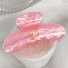 1 件粉色闪光亚克力字母爪夹 - 特大防滑发夹，适合浓密头发，复古粉色发夹，女士发饰（婚礼/海滩/礼物）时尚发夹，休闲发夹，秋冬度假装女士 - 彩色 - 查看 9