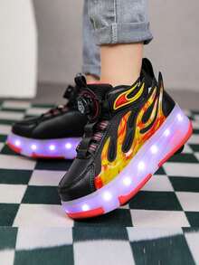 Unisex LED Rechargeable Light-Up Shoes, Children's Roller Skates, Multi-Functional Transformable Roller Shoes, Suitable For All Seasons, With Detachable Wheels, For Outdoor And Sports - Red - View 8