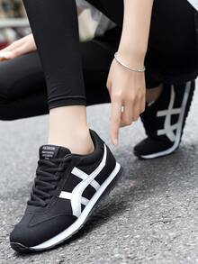 1 Pair Unisex Sporty Shoes, Fashion Patchwork Casual Shoes, Classic Retro Sneakers, Lightweight Breathable Running Shoes, Comfortable Non-Slip Training Shoes Suitable For Daily Sports And Leisure Activities - Black - View 6