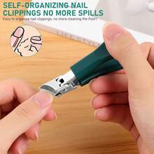 Beak Beveled Nail Clippers,Wide Jaw Opening Anti-Splash Slanted Nail,Slanted Jaw Ingrown Toenail Clippers Thick Toenails (Green) - 綠色 - 查看 4