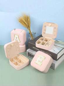 1 pièce Boîte de rangement à bijoux de voyage, cadeau pour femme, mini organiseur à bijoux, support pour colliers et boucles d'oreilles avec miroir, rose, accessoires de voyage essentiels, cadeau pour la fête des mères, pour les vacances à la plage, la collection de salle de bain, la collection de chambre à coucher, cadeau pour la fête des pères
