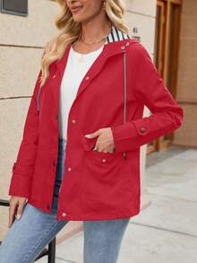 Women's Long Hooded Raincoat, Lightweight Casual Rainwear With Full Zipper, Suitable For Hiking And Outdoor Activities, Thin Fabric For Spring And Summer - Red - View 5