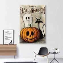 1 Piece,Halloween Pumpkin Ghost Design, Modern Frameless Art Decoration Painting, Printed Posters Mural, Waterproof Canvas,Suitable For Home, Office, Bedroom, Living Room, Study, Bathroom, Bar, Wall Arts And Home Decoration, Is An Ideal Holiday Gift Halloween Decor Fall Decor Room Decor