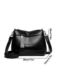 Túi đeo chéo nữ nhiều lớp đơn giản màu đen cổ điển, sức chứa lớn, túi đeo vai bằng da PU chống thấm nước, vải mềm, ba lô đeo vai, ví cầm tay - màu đen - Xem 5