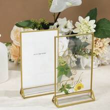 5Pcs Acrylic Gold Sign Holder, 4x6inch Gold Acrylic Picture Frames Clear Double Sided Menu Holder For Wedding Birthday Party Table Number - Gold - View 6