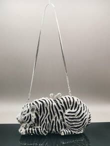 奢华动物图案水晶手拿包，金色水钻虎形晚宴包，适合女士婚礼、舞会、晚宴/宴会，最佳礼物 - 銀色 - 查看 10