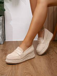 Espadrillas con suola platform stile preppy da donna in beige