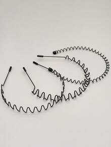 Street 6PCS Metal Waved Style Black Hairband For Men And Women, Casual Headwear For Boys And Women Sports Non-Slip Bangs Broken Hair Clip,Gold Head Piece,Hairband,Hair Hoop Headbands Hair Accessories Head Accessories - Black - View 12