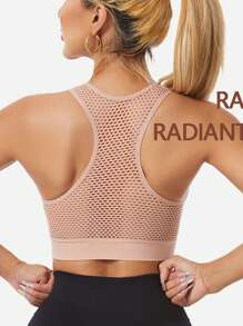 2pcs/Set Women Non-Wired Backless Hollow Grid Solid Color Front Zipper Sports Bra