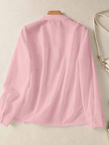 Camisa de mujer de unicolor con cuello en V y botones - Blusa casual y elegante de manga larga con detalle de bolsillo, adecuada para vacaciones, viajes y uso diario, artículo esencial para - Rosa Pálido - Ver 4