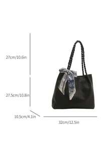 1 pièce Sac à main décontracté pour femme, grande capacité, nouvelle texture tissée de 2025, couleur unie simple et polyvalente, sac à bandoulière avec motif gaufré, sangle confortable et distinctive, convient aux étudiantes, aux courses, aux sorties et aux vacances, livré avec un ruban décoratif