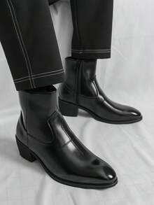 Men's Formal High-Top Leather Boots, Fashionable Pointed Toe Ankle Boots For Business Occasions