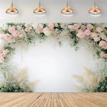 1 pièce Toile de fond photographique florale, bannière en tissu polyester avec des fleurs roses et blanches, sans alimentation électrique - idéal pour les mariages, les baby-showers, les anniversaires, la première communion et les célébrations en général - décor polyvalent pour la table de gâteau et la cabine photo
