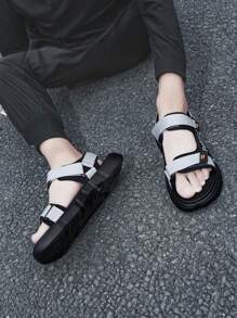 1 Pair Ins Style Teenager Beach Sandals, Hook And Loop Closure Breathable Non-Slip Soft Sole, Summer Beach Holiday Fashion Shoes