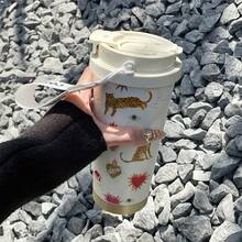 bablov 500ml铃兰水杯轻奢高端便携咖啡杯陶瓷内胆杯高颜值男女通用水杯车载户外便携杯 - 彩色 - 查看 7