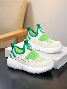 1 Pair Girls Spring/Summer Low-Top One-Push Slip-On Sports Shoes, Single-Layer Mesh Elastic Upper, Easy On/Off, Macaron Bright Colors, Non-Slip Outsole, Soft & Comfortable, Fashionable & Cute, Suitable For Daily, Outdoor, Travel, Sports