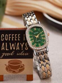 1pc Minimalist Oval Shape Fashionable Roman Numeral Dial Exquisite Steel Band Quartz Watch, Suitable For Teenage, Ideal For Birthday, Graduation Gift