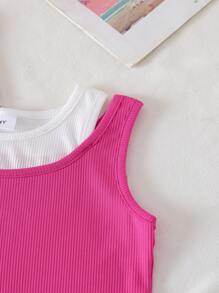 3 pezzi Maglie casual senza maniche da ragazza in stile moda, 2 in 1