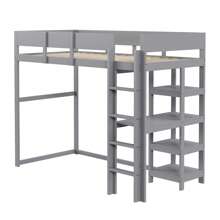 Sairedel Letto a soppalco con contenitore 90 x 200 cm, struttura letto in legno massello di pino con rete a doghe, letto per bambini e ragazzi grigio